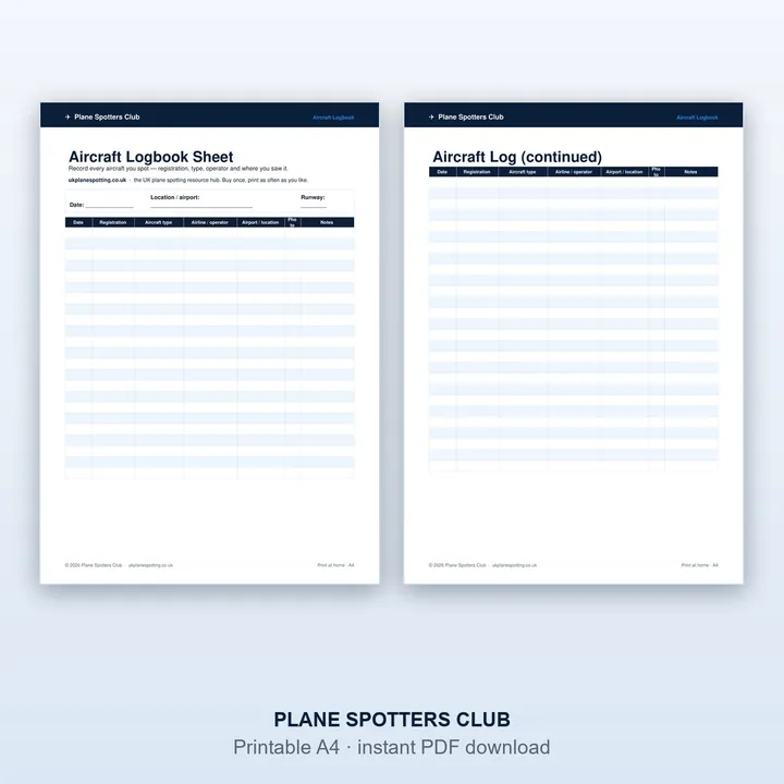 Sample page from the Aircraft Logbook Sheets