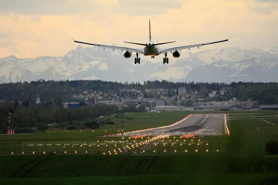 Jet airliner taking off over the runway